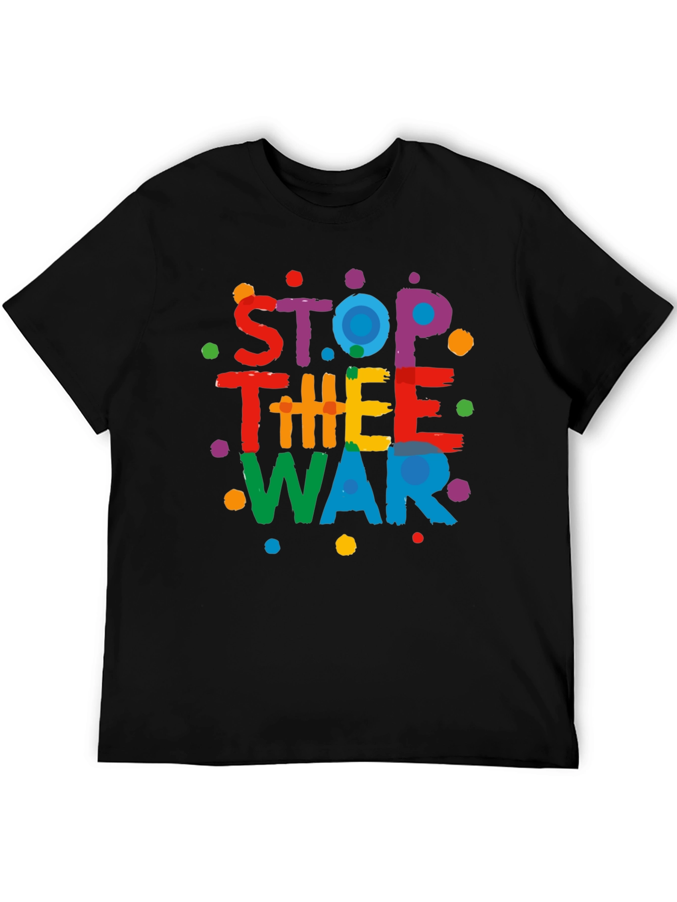 Stop The War Graphic Print Black T-Shirt