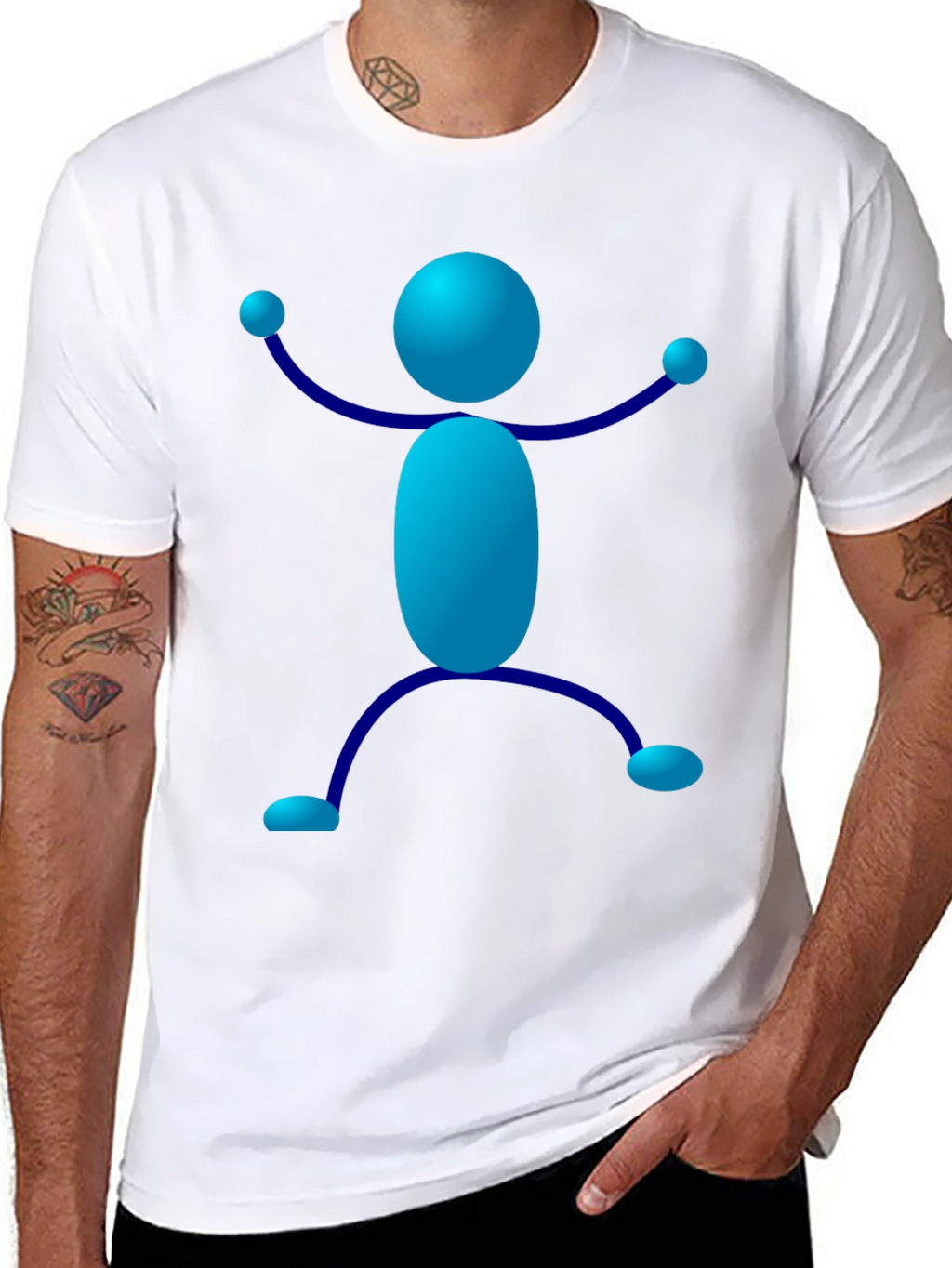 Blue Stick Figure Graphic T-Shirt - Casual Style