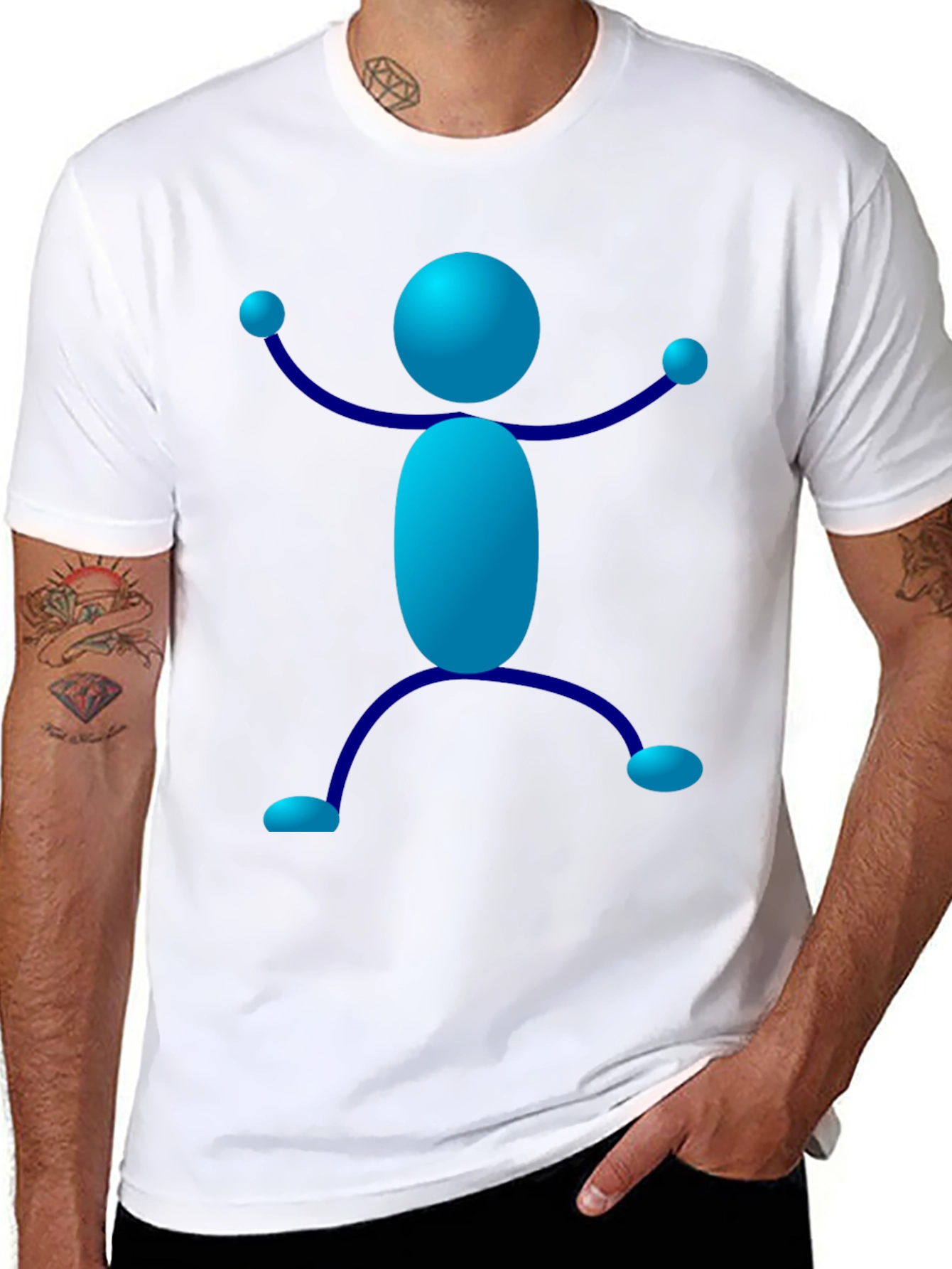 Blue Stick Figure Graphic T-Shirt - Casual Style
