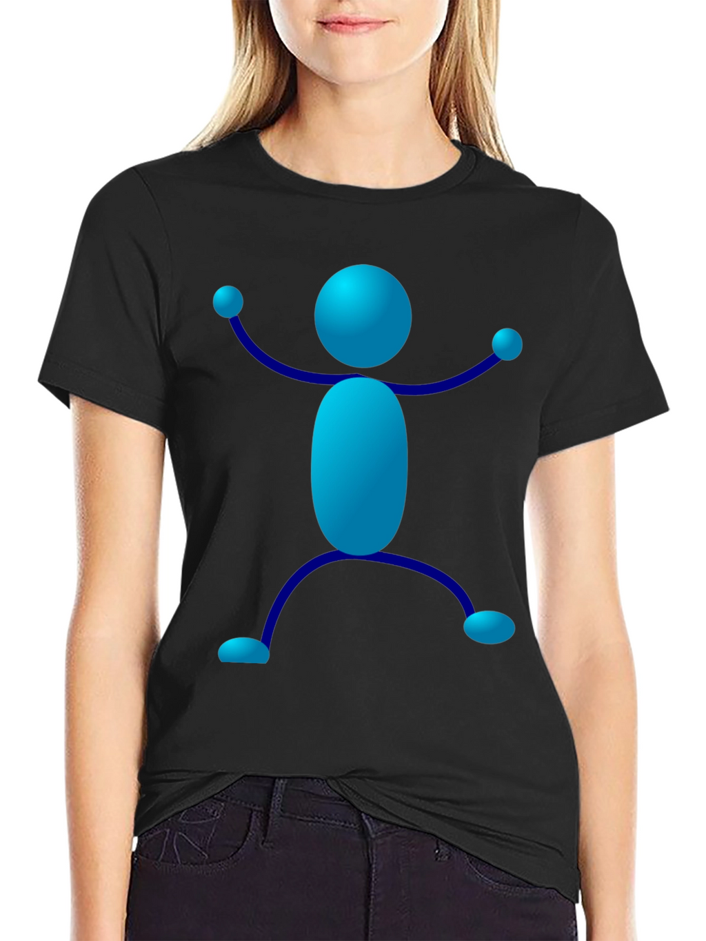 Blue Stick Figure Graphic T-Shirt - Casual Style