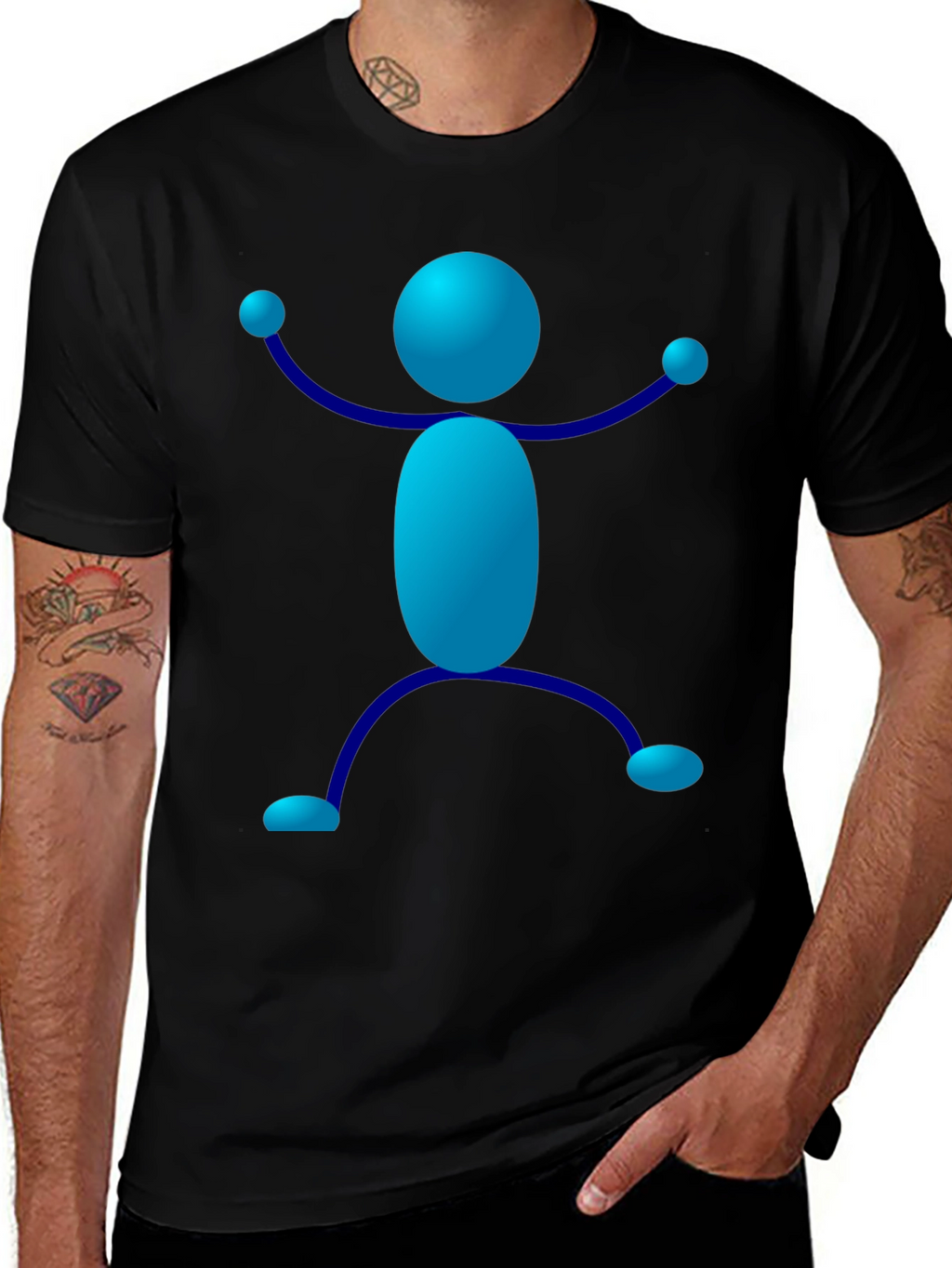 Blue Stick Figure Graphic T-Shirt - Casual Style