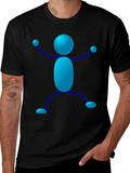 Blue Stick Figure Graphic T-Shirt - Casual Style
