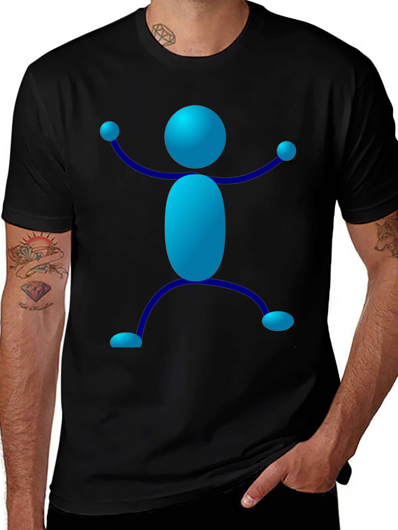 Blue Stick Figure Graphic T-Shirt - Casual Style