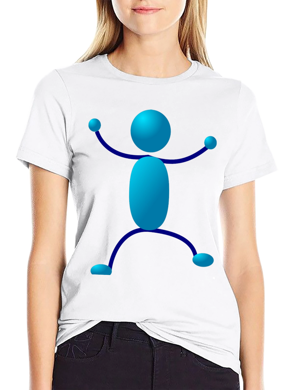 Blue Stick Figure Graphic T-Shirt - Casual Style