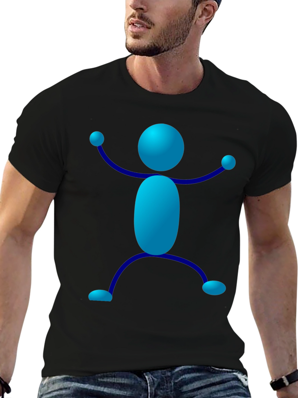 Blue Stick Figure Graphic T-Shirt - Casual Style