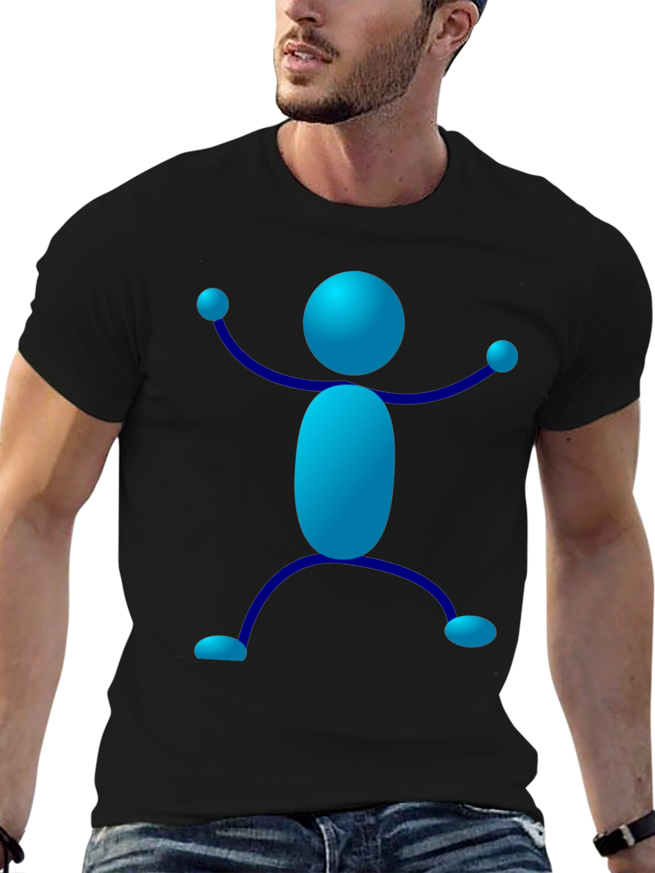 Blue Stick Figure Graphic T-Shirt - Casual Style