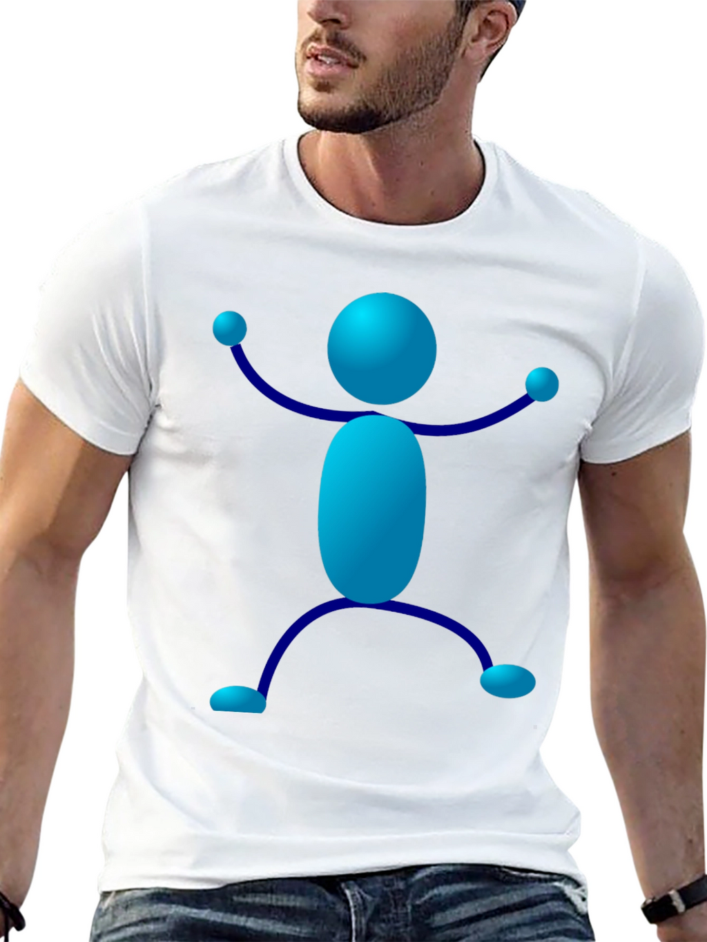 Blue Stick Figure Graphic T-Shirt - Casual Style
