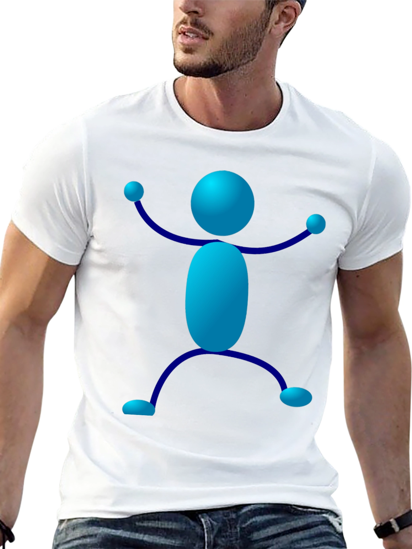 Blue Stick Figure Graphic T-Shirt - Casual Style