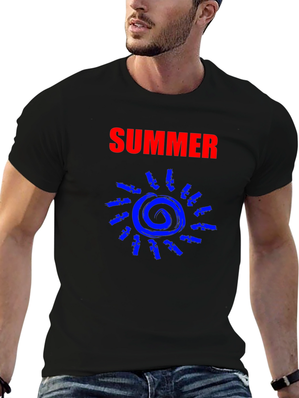 Summer Sun Graphic Tee - Black Cotton T-Shirt