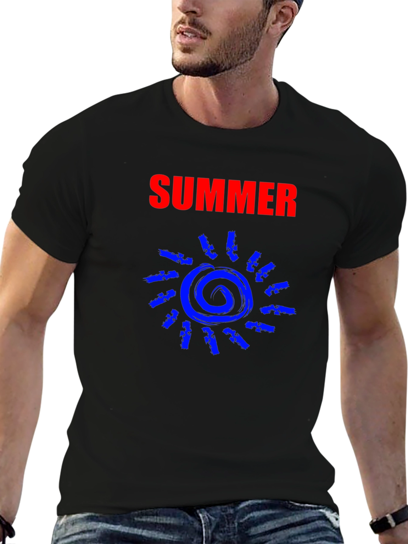 Summer Sun Graphic Tee - Black Cotton T-Shirt