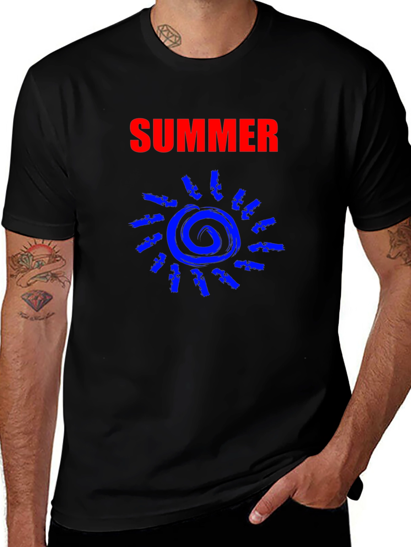 Summer Sun Graphic Tee - Black Cotton T-Shirt