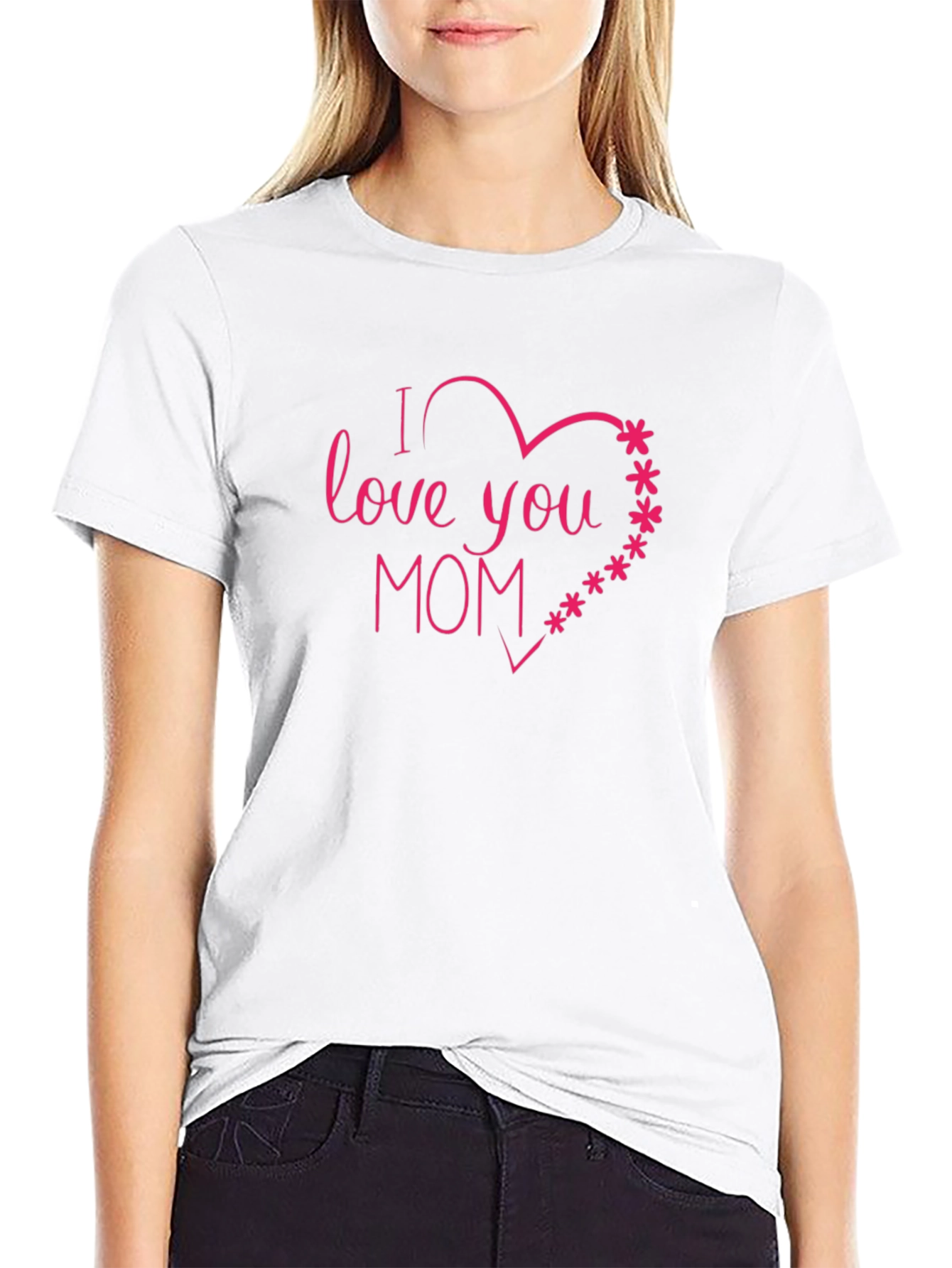 I Love You Mom Heart Graphic Tee - Black