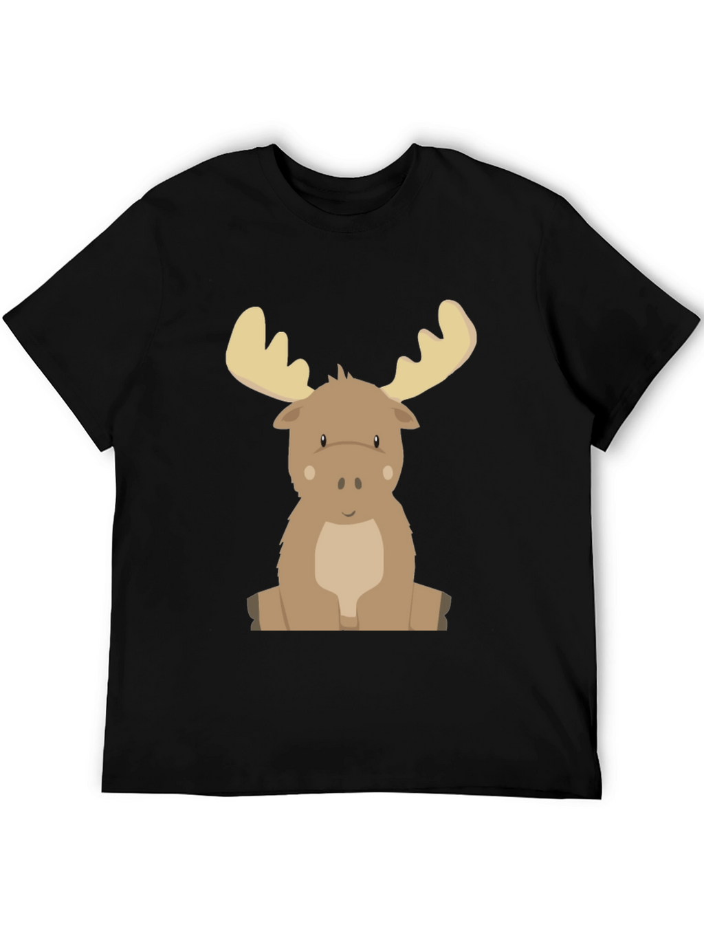 Cute Cartoon Moose Graphic Tee - Black
