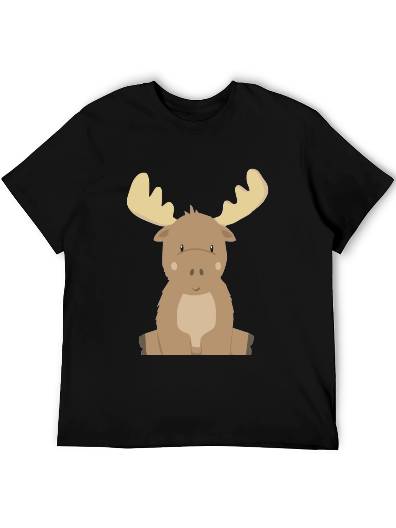 Cute Cartoon Moose Graphic Tee - Black