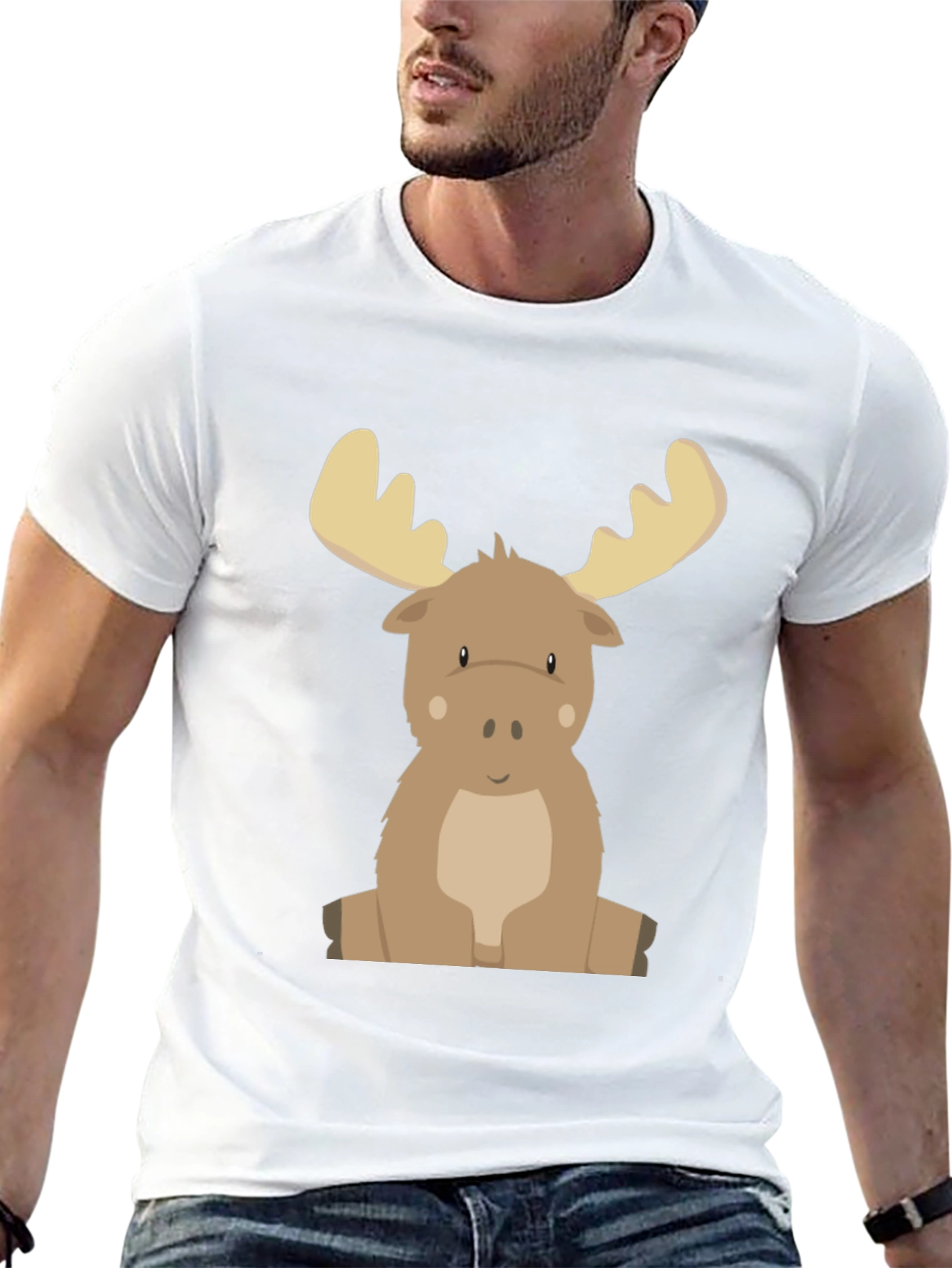 Cute Cartoon Moose Graphic Tee - Black
