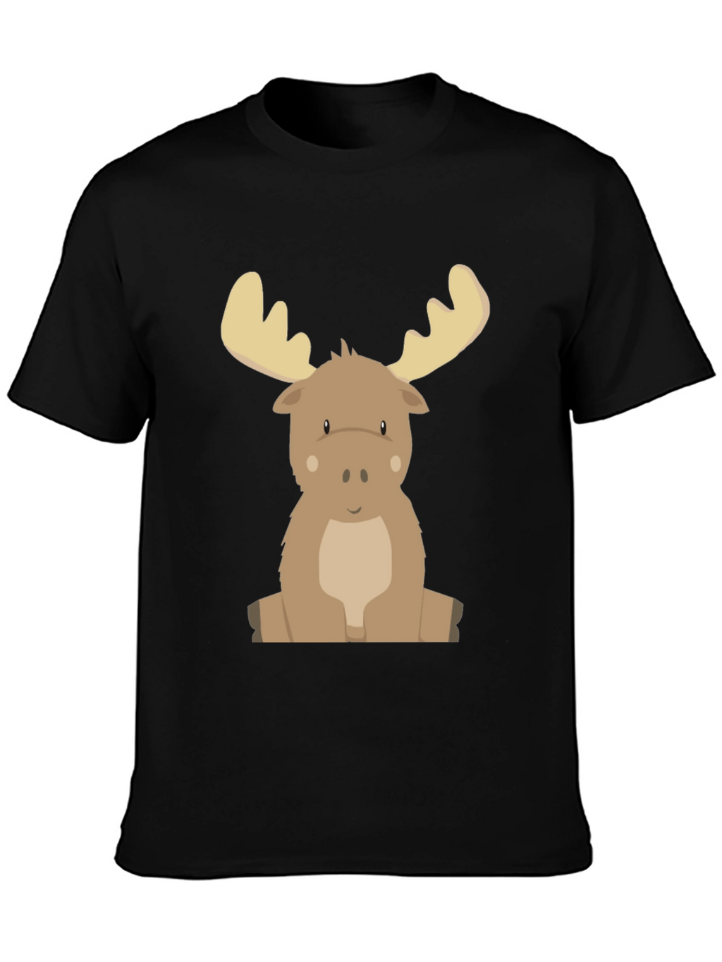 Cute Cartoon Moose Graphic Tee - Black