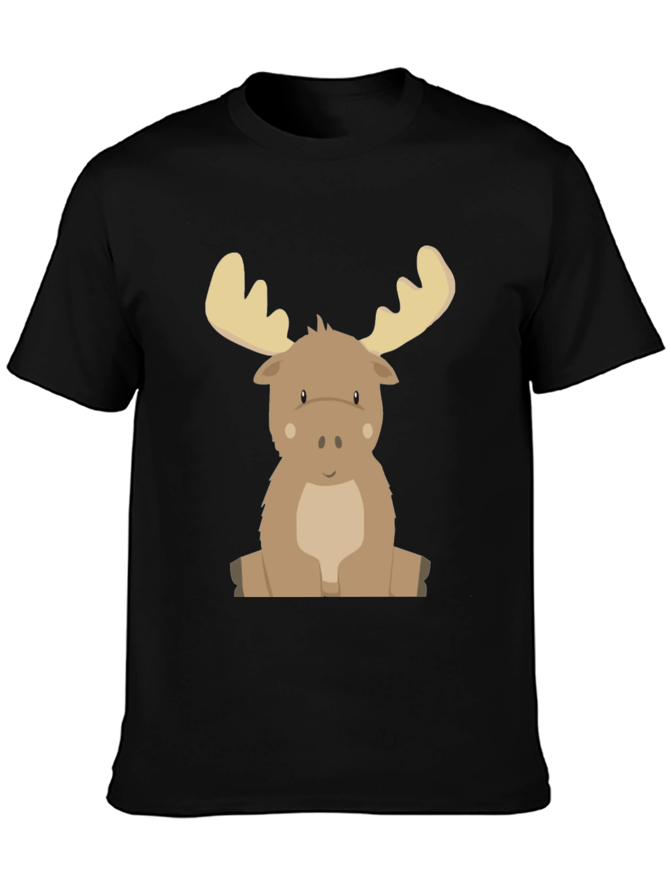 Cute Cartoon Moose Graphic Tee - Black