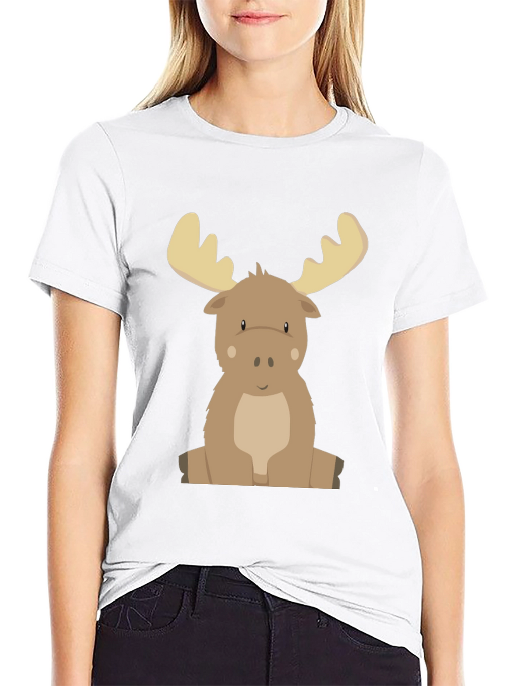 Cute Cartoon Moose Graphic Tee - Black