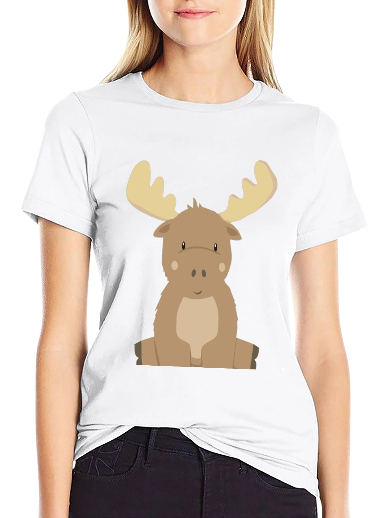Cute Cartoon Moose Graphic Tee - Black
