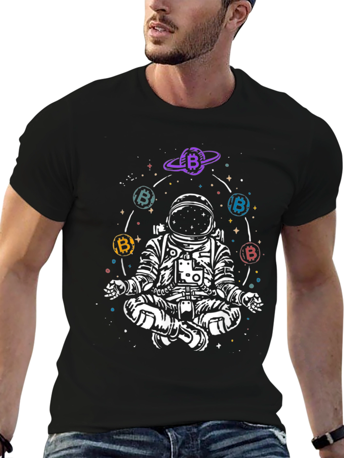 Astronaut Bitcoin Meditating Graphic Tee - Black