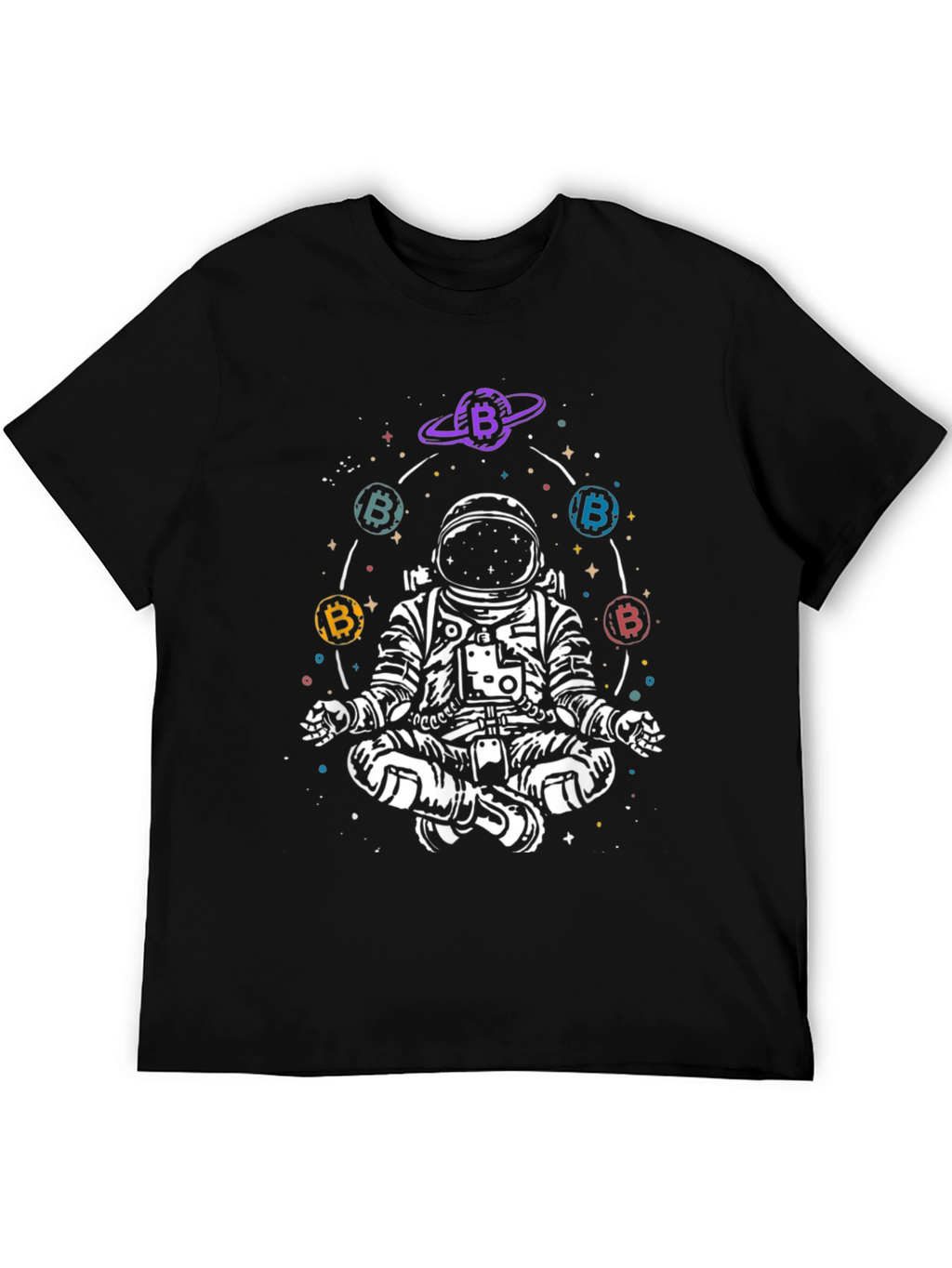 Astronaut Bitcoin Meditating Graphic Tee - Black