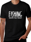 Fishing Cheaper Than Therapy Graphic Tee - Black