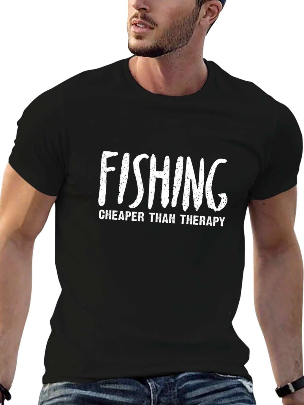 Fishing Cheaper Than Therapy Graphic Tee - Black