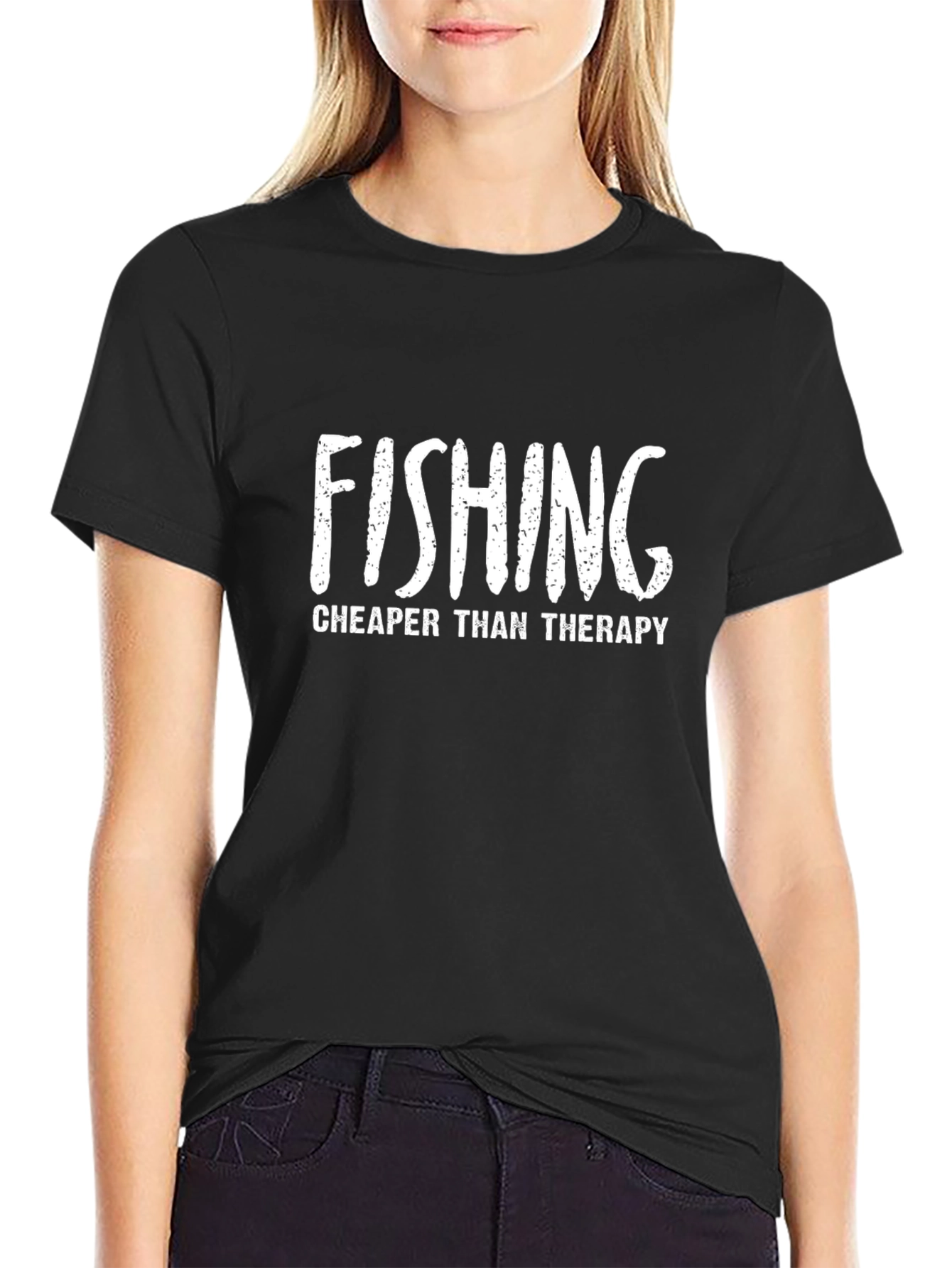 Fishing Cheaper Than Therapy Graphic Tee - Black