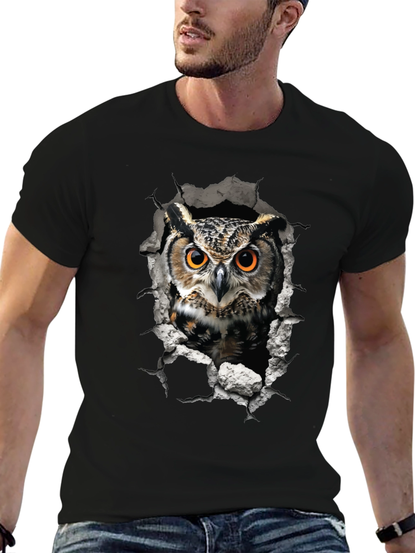 Owl Graphic Print Crew Neck T-Shirt