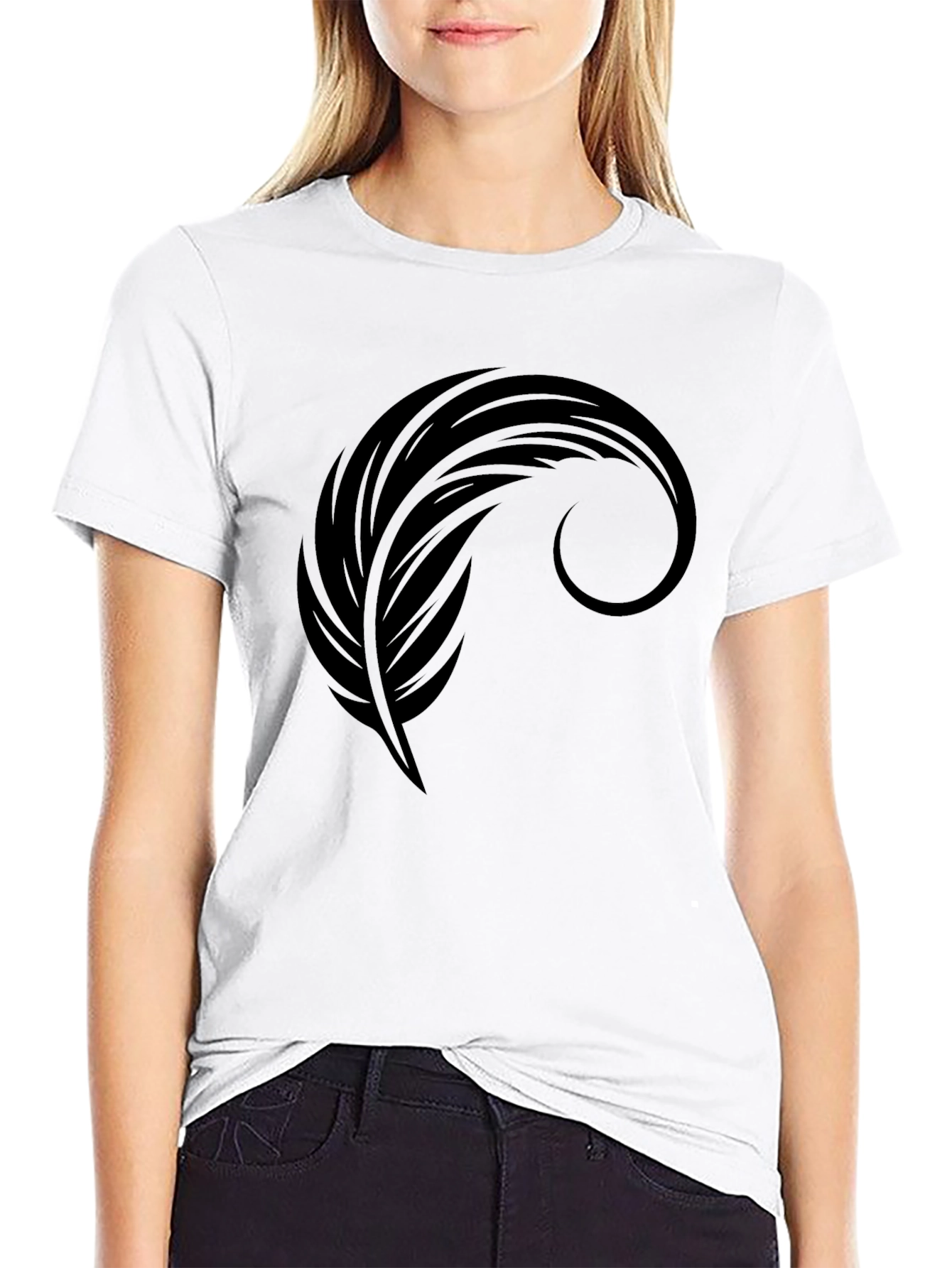 Mens Black Graphic Tee - Feather Design