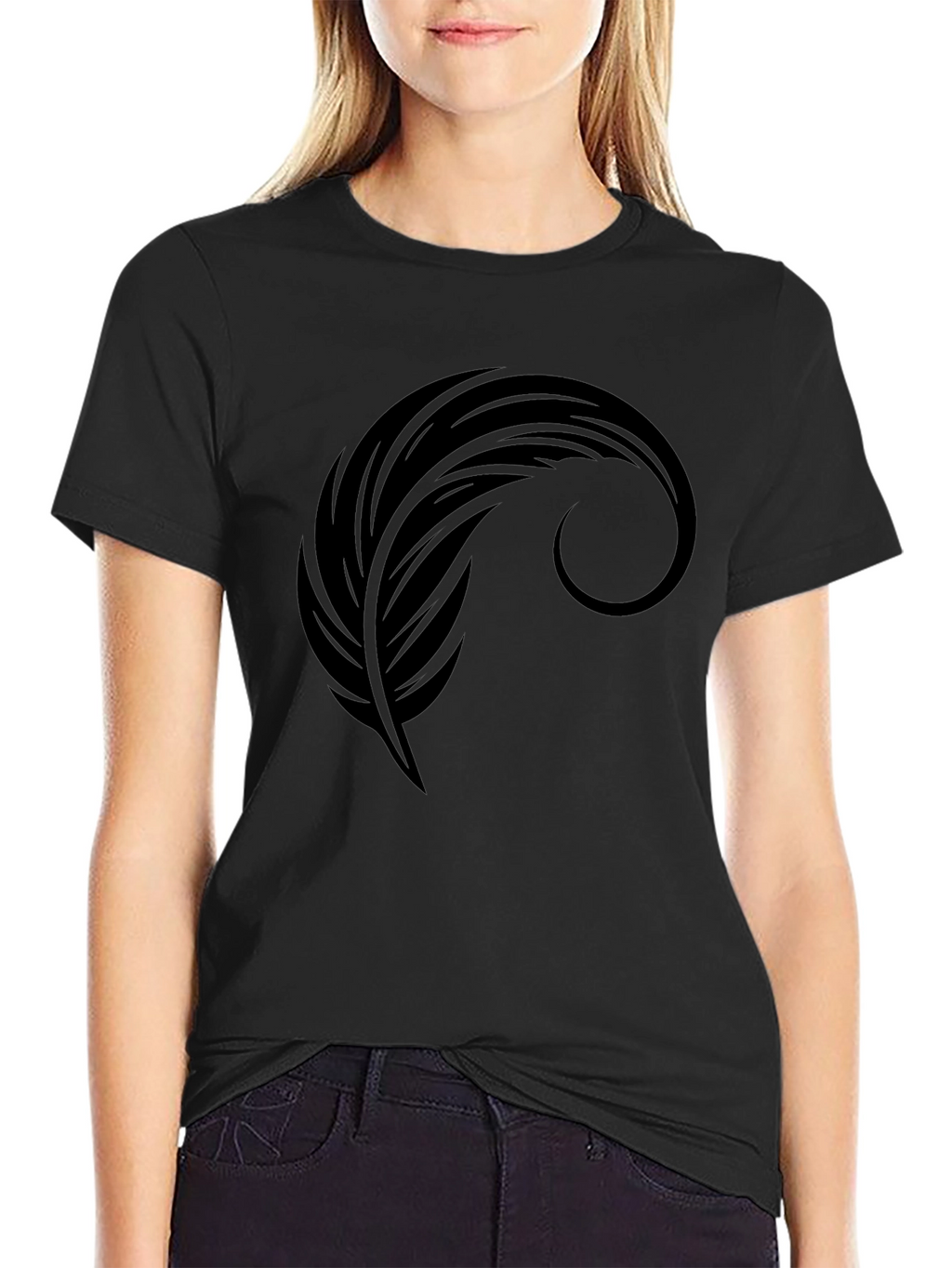 Mens Black Graphic Tee - Feather Design