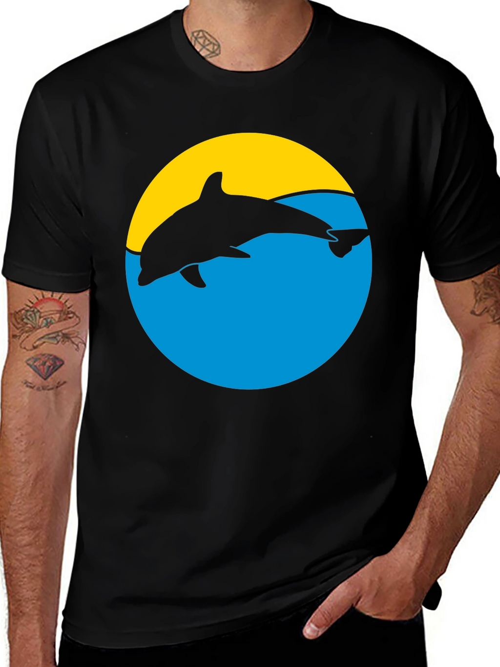 Dolphin Silhouette Graphic Tee - Black