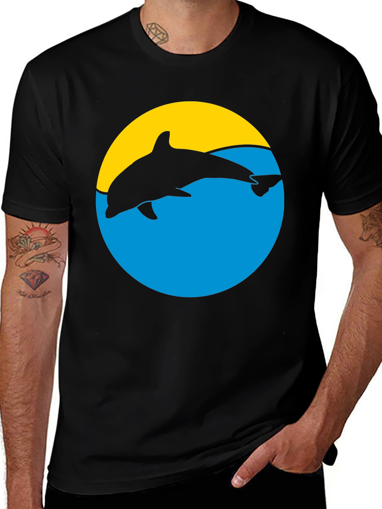 Dolphin Silhouette Graphic Tee - Black