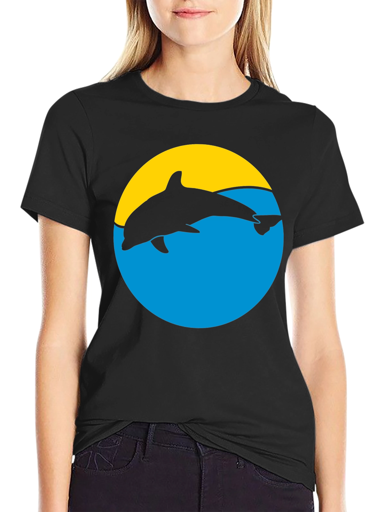 Dolphin Silhouette Graphic Tee - Black