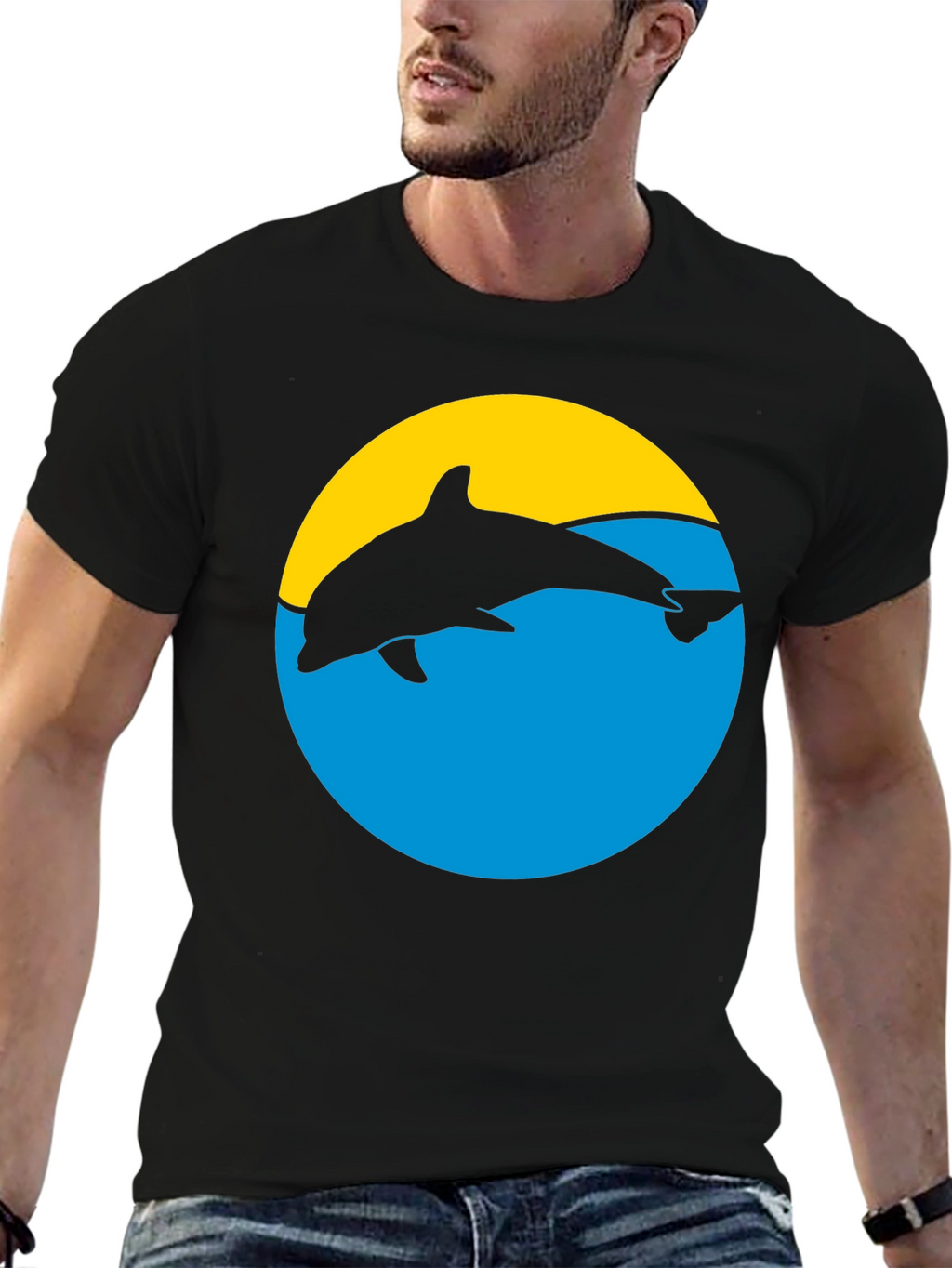 Dolphin Silhouette Graphic Tee - Black