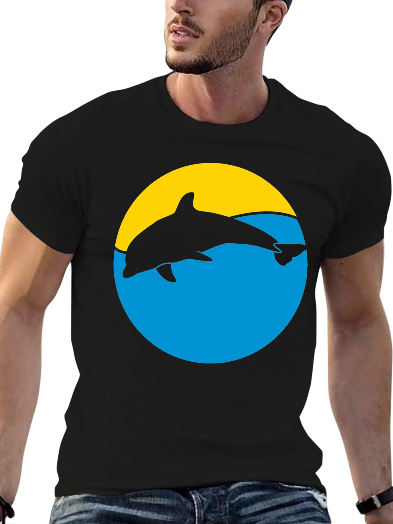 Dolphin Silhouette Graphic Tee - Black