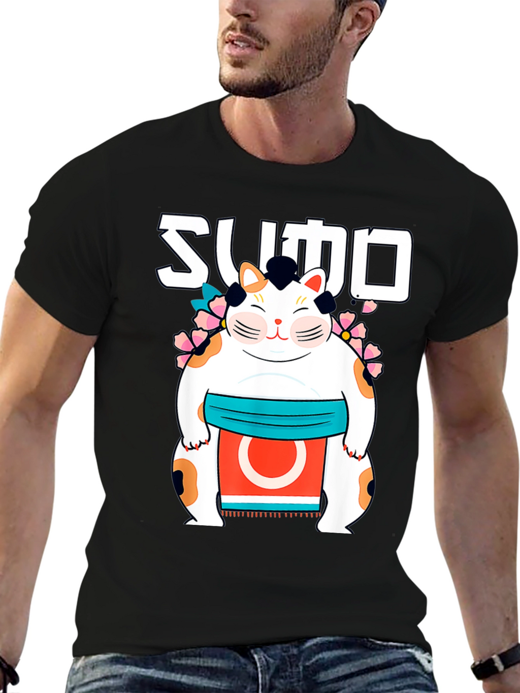 Sumo Cat Graphic T-Shirt - Stylish Cotton Tee