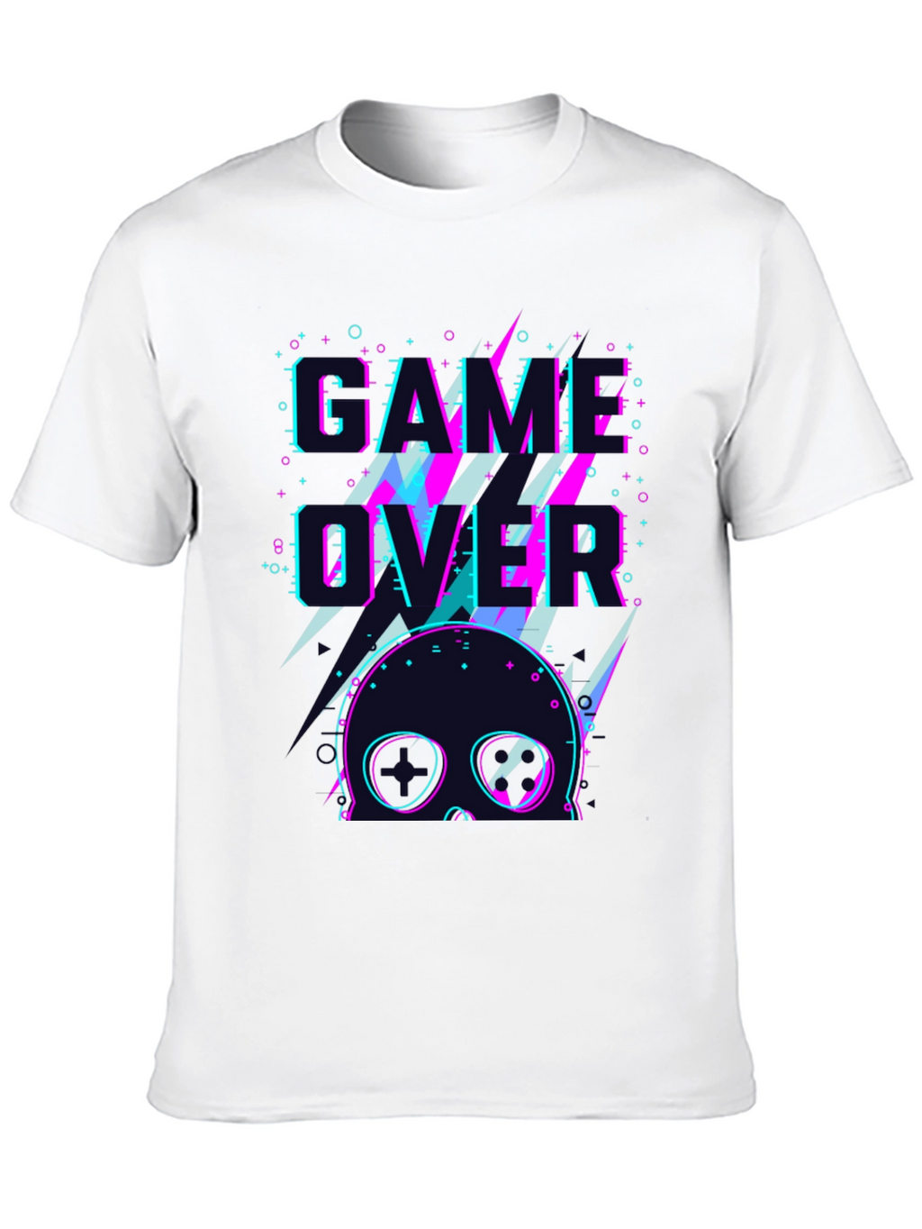 Game Over Skull Graphic Tee - Black Crew Neck
