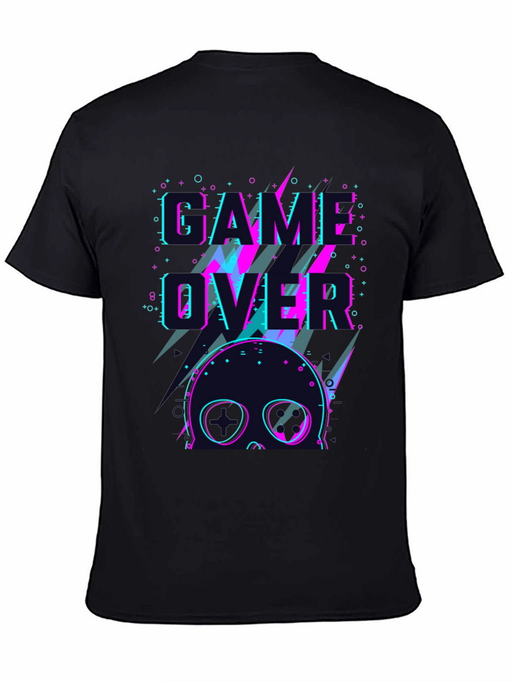Game Over Skull Graphic Tee - Black Crew Neck