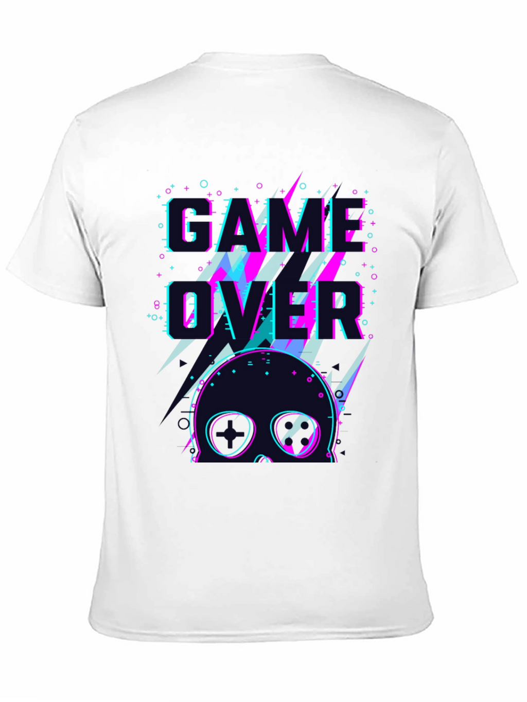 Game Over Skull Graphic Tee - Black Crew Neck