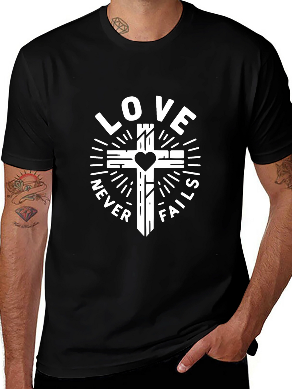 Love Never Fails Christian Graphic T-Shirt