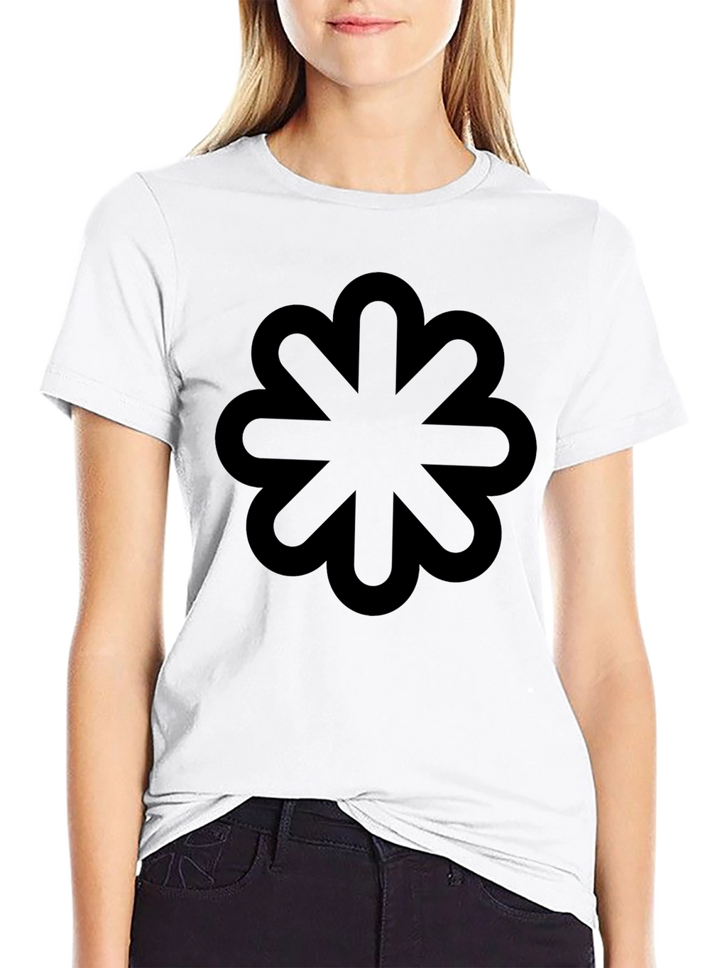 Geometric Flower Design Black T-Shirt