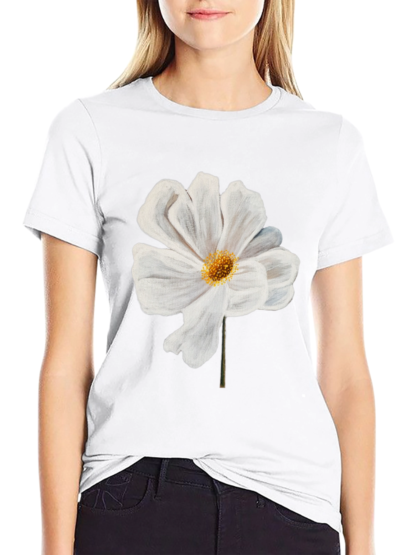 White Flower Graphic T-Shirt | Modern Floral Tee