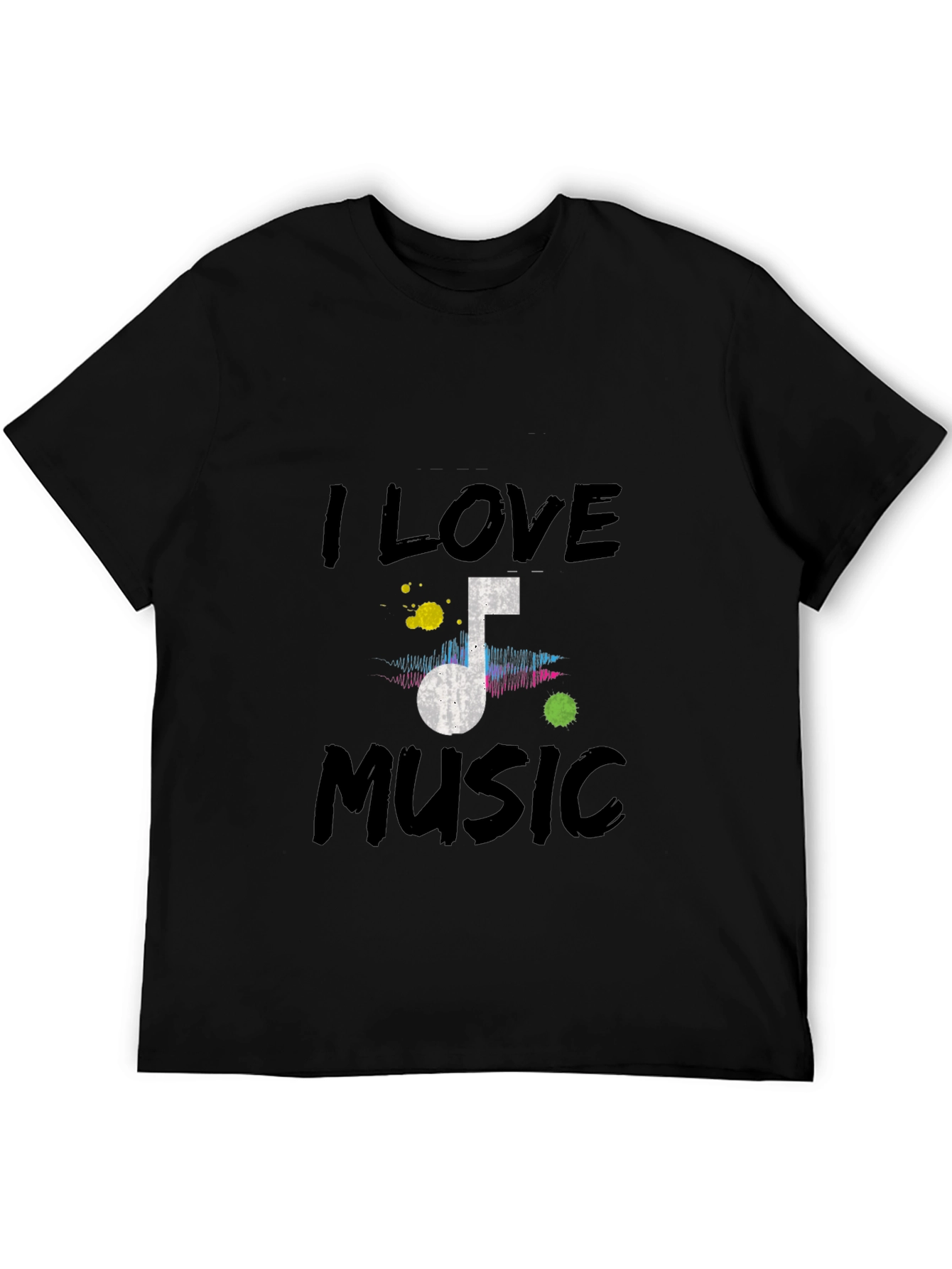 I Love Music Black Graphic T-Shirt