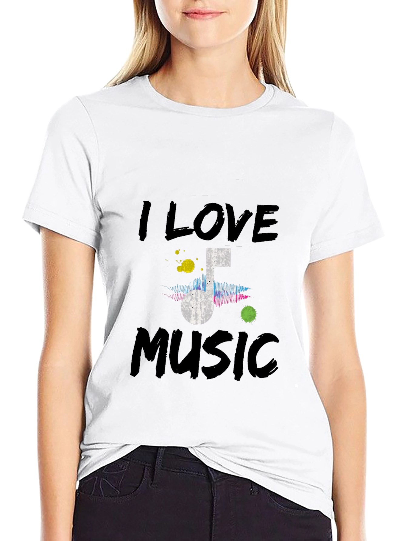 I Love Music Black Graphic T-Shirt