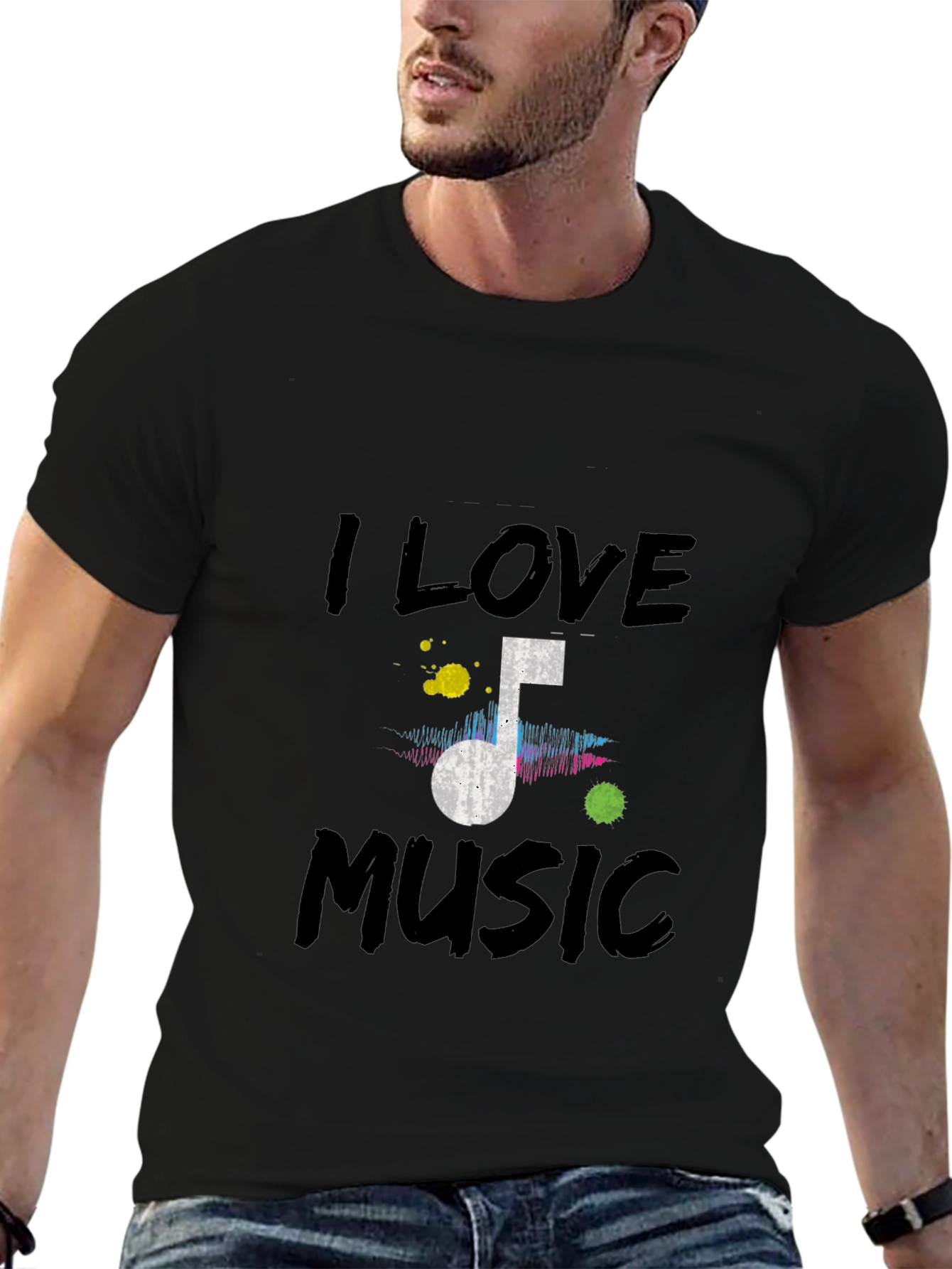 I Love Music Black Graphic T-Shirt