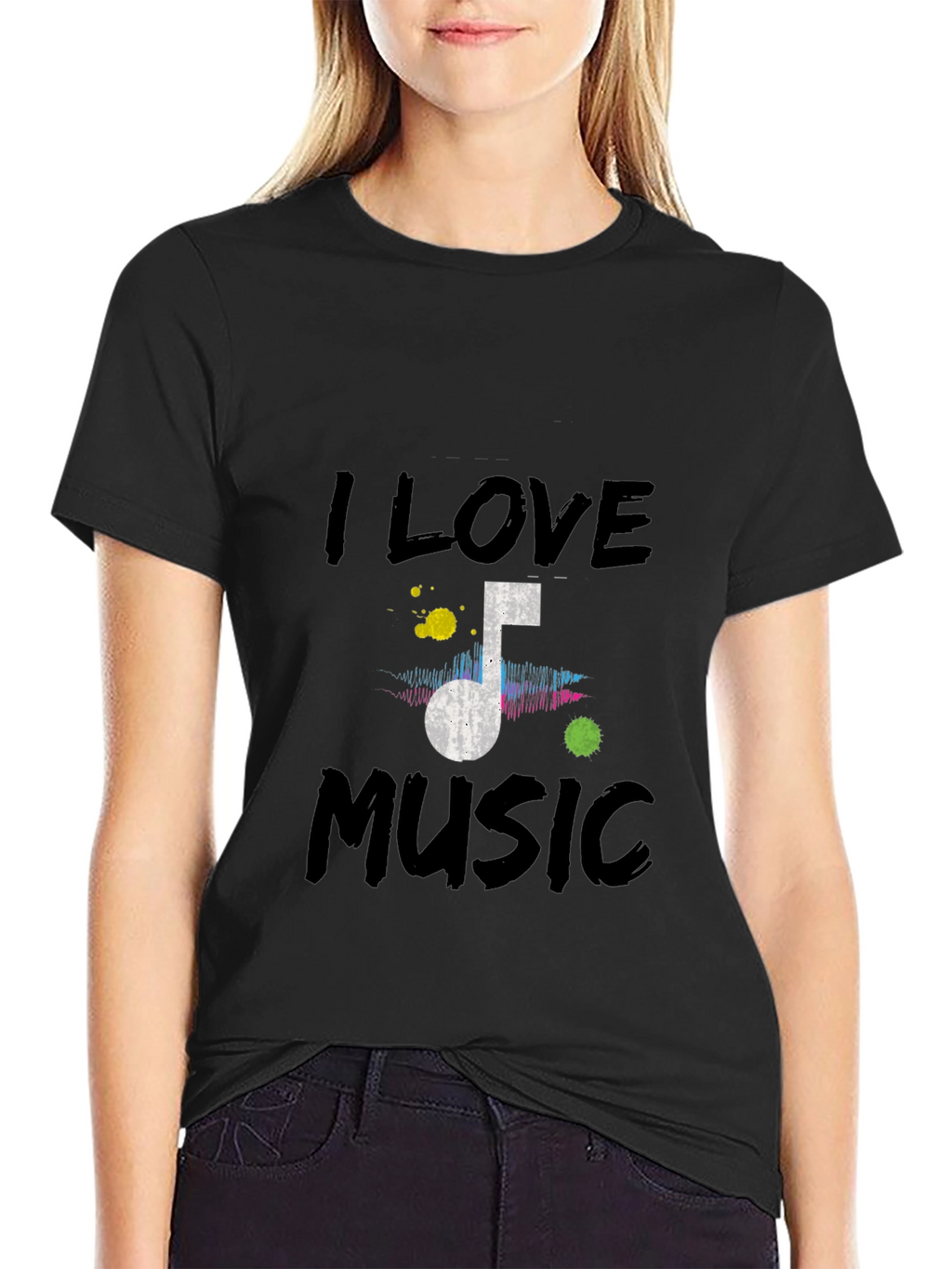 I Love Music Black Graphic T-Shirt