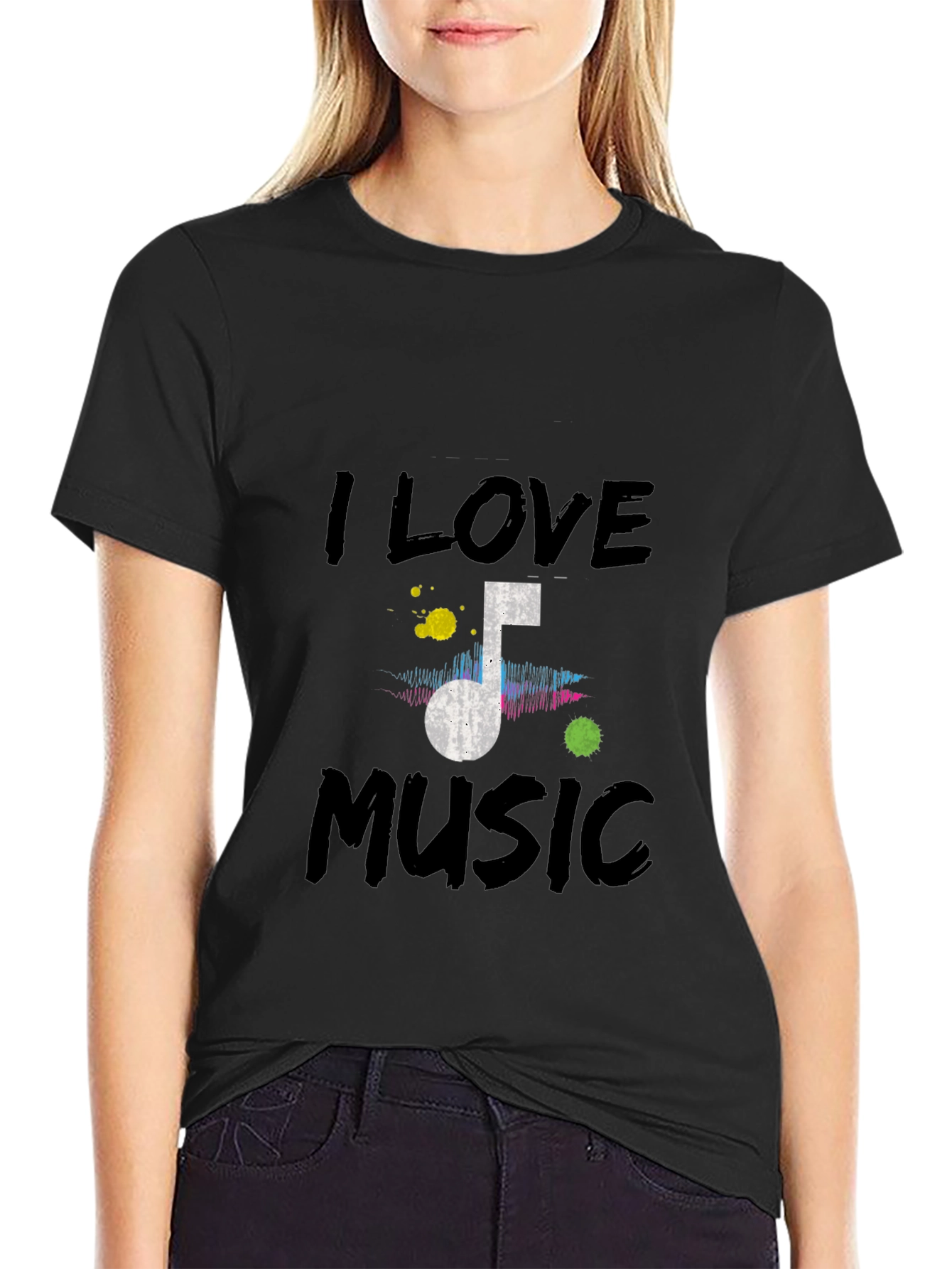 I Love Music Black Graphic T-Shirt