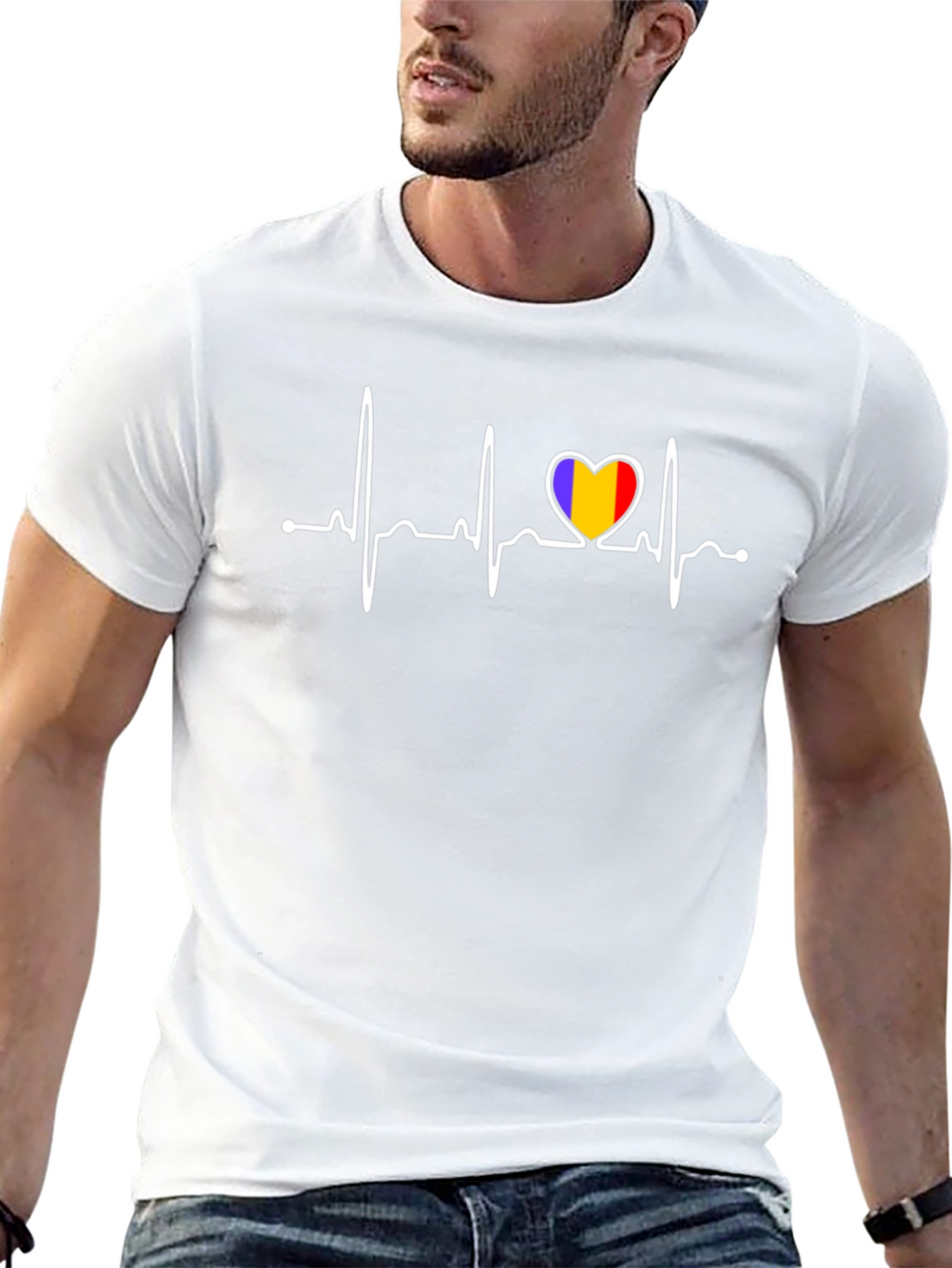 Romania Heartbeat T-Shirt - Black Cotton Tee