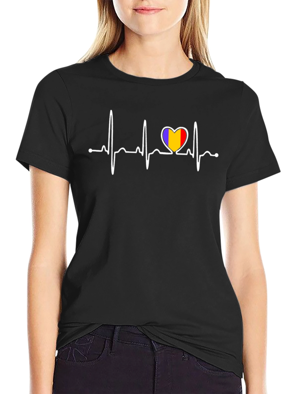Romania Heartbeat T-Shirt - Black Cotton Tee